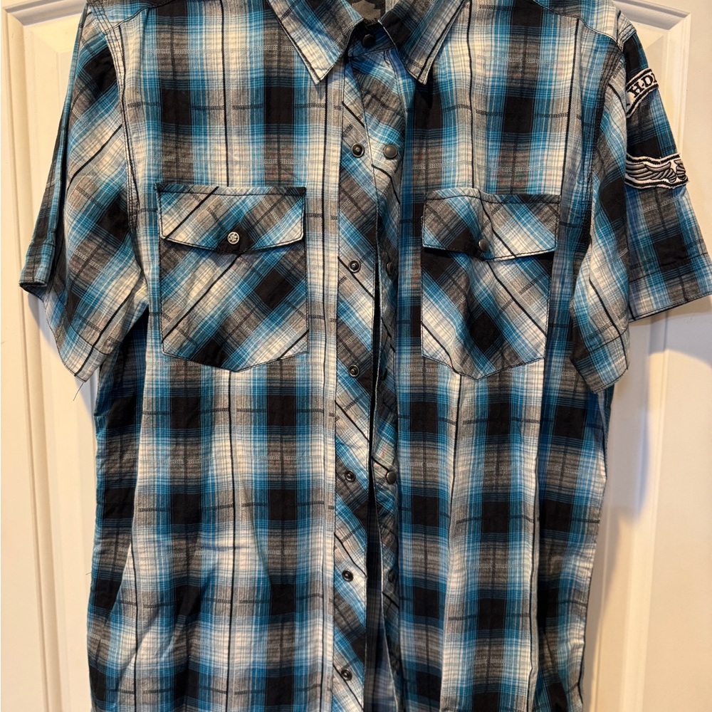 Casual Blue and Black Button Down Shirt